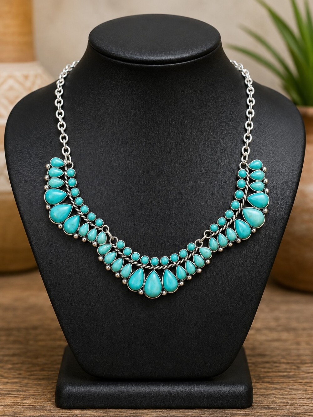 Turquoise Statement Complete Set- Necklace, Earrings, Bracelet & Ring Set - Picture 2 of 5
